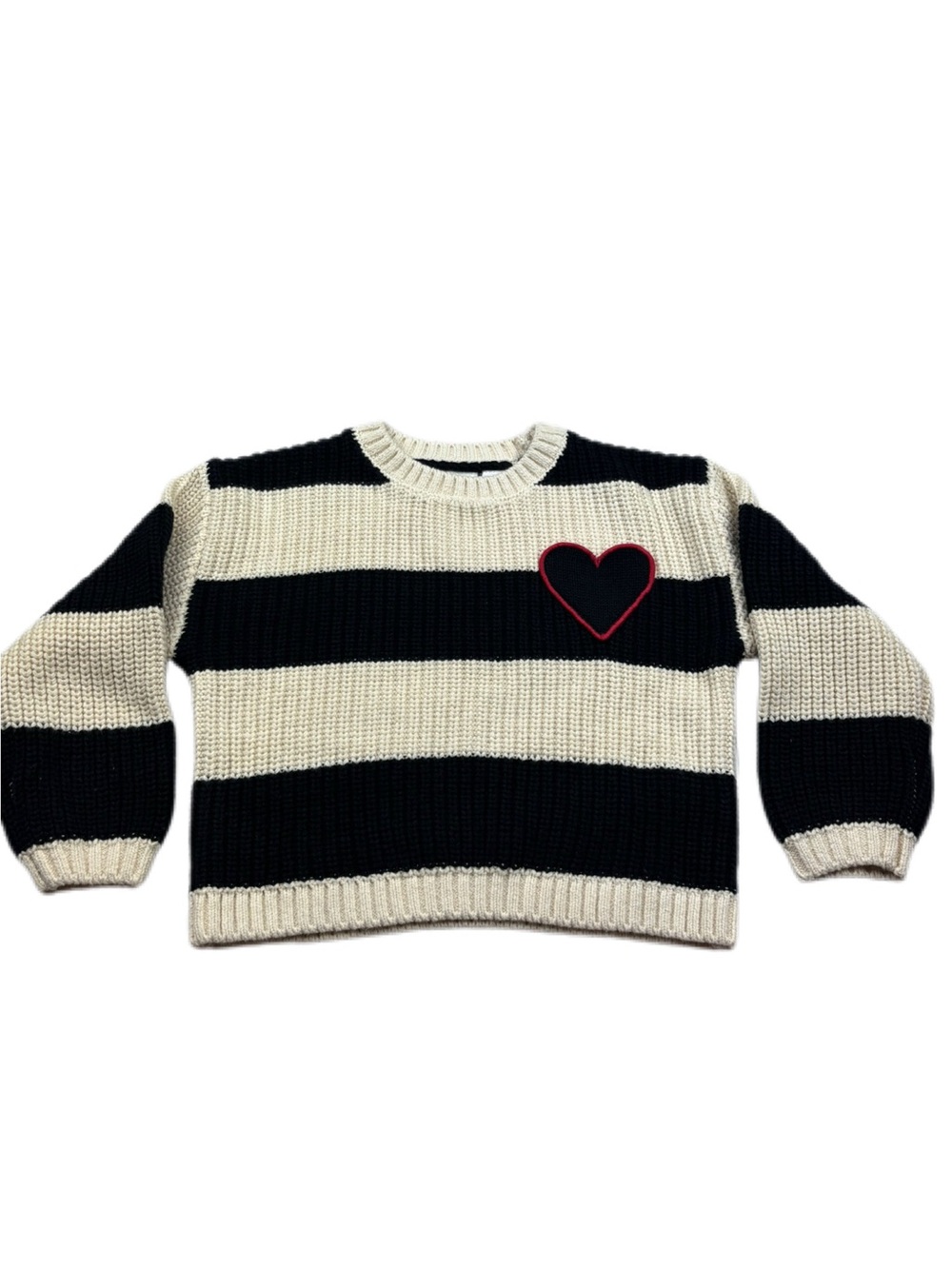 Zara Kids Black & Cream Striped Heart Sweater Size 2 years